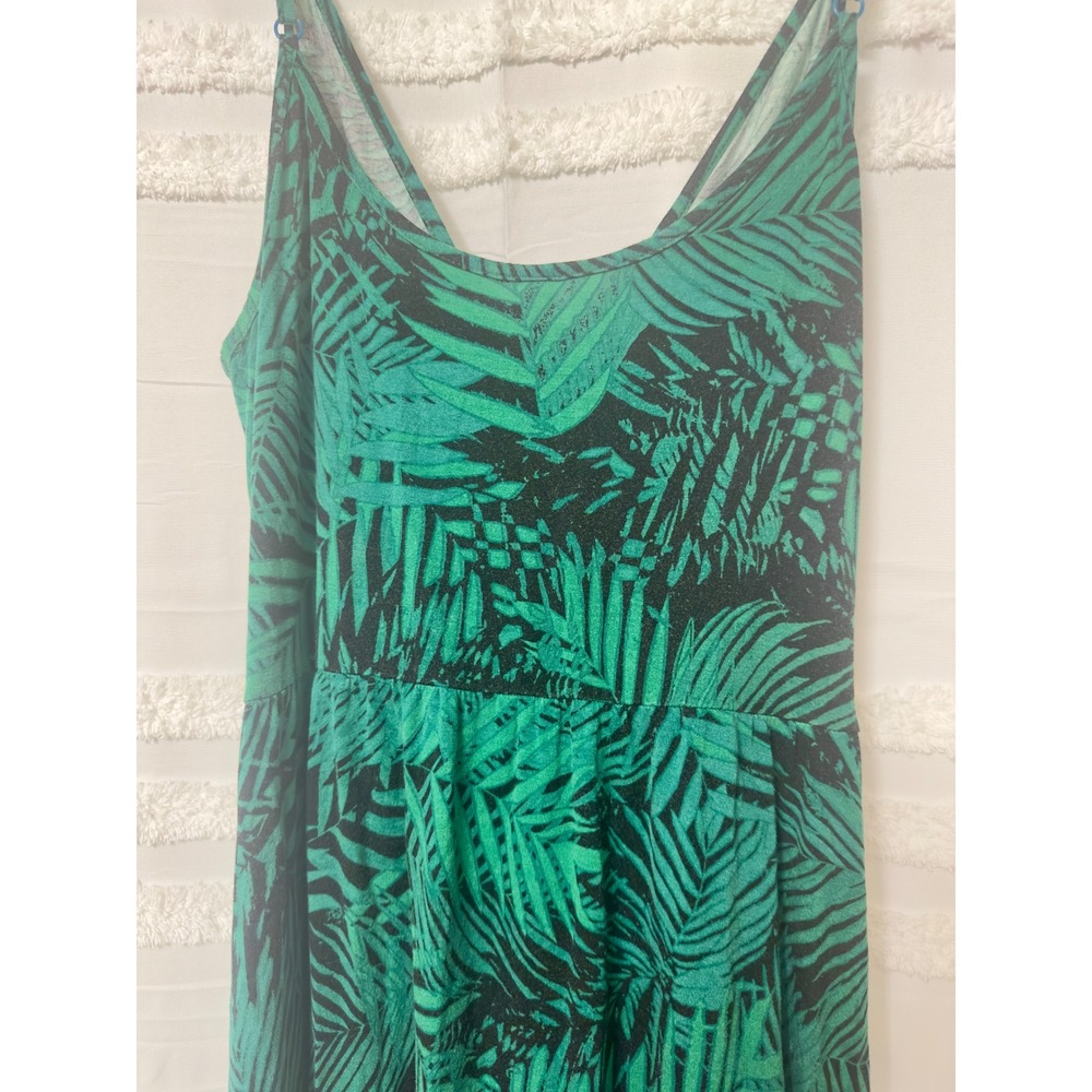 WEACZZY Womens Green Tropical Palm Leaf Empire Waist V-Neck Summer Mini Dress M - Picture 3 of 8